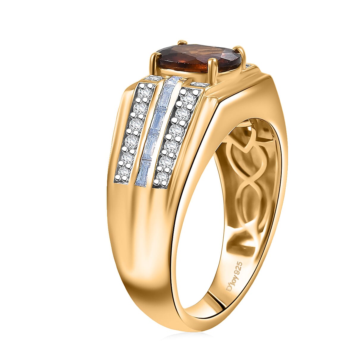 D'Joy AAA Ceylon Honey Garnet, Moissanite Men's Ring in 18K Vermeil YG Over Sterling Silver 2.90 ctw (Size 11.0) image number 3