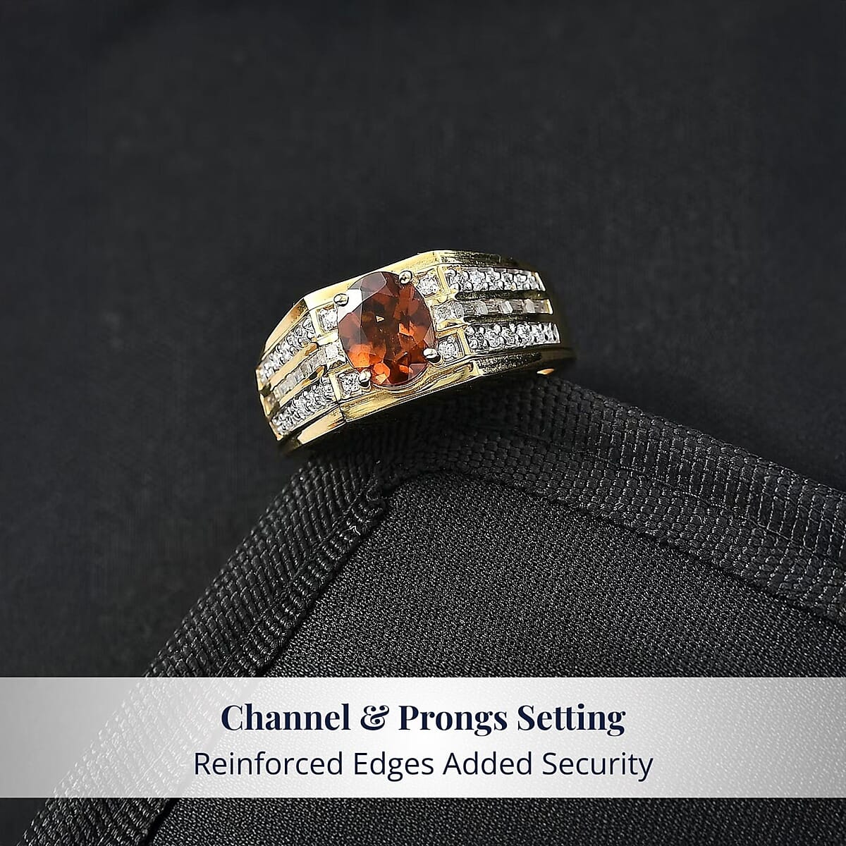 D'Joy AAA Ceylon Honey Garnet, Moissanite Men's Ring in 18K Vermeil YG Over Sterling Silver 2.90 ctw (Size 12.0) image number 3