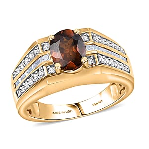 D'Joy AAA Ceylon Honey Garnet, Moissanite Men's Ring in 18K Vermeil YG Over Sterling Silver 2.90 ctw (Size 13.0)