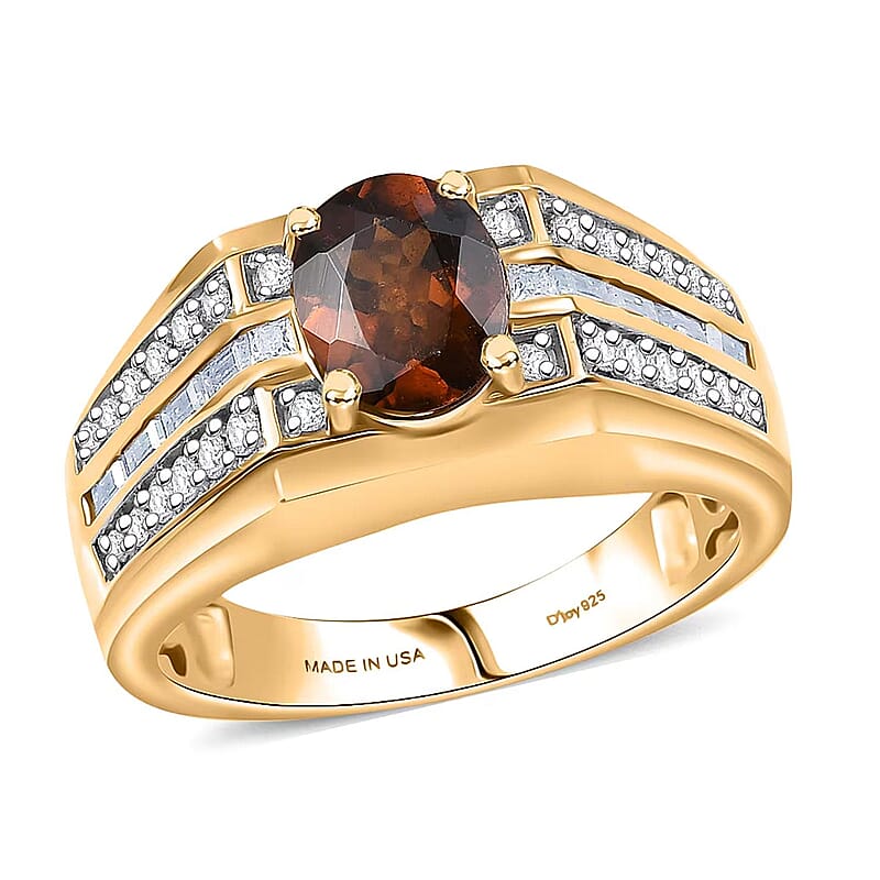 D'Joy AAA Ceylon Honey Garnet, Moissanite Men's Ring in 18K Vermeil YG Over Sterling Silver 2.90 ctw (Size 14.0)