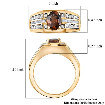 D'Joy AAA Ceylon Honey Garnet, Moissanite Men's Ring in 18K Vermeil YG Over Sterling Silver 2.90 ctw (Size 14.0)