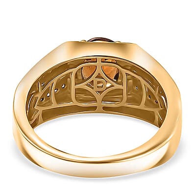 D'Joy AAA Ceylon Honey Garnet, Moissanite Men's Ring in 18K Vermeil YG Over Sterling Silver 2.90 ctw (Size 14.0)