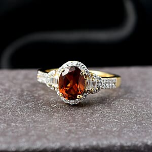 D'Joy AAA Ceylon Honey Garnet, Moissanite Ring in 18K Vermeil YG Over Sterling Silver 2.00 ctw (Size 10.0)