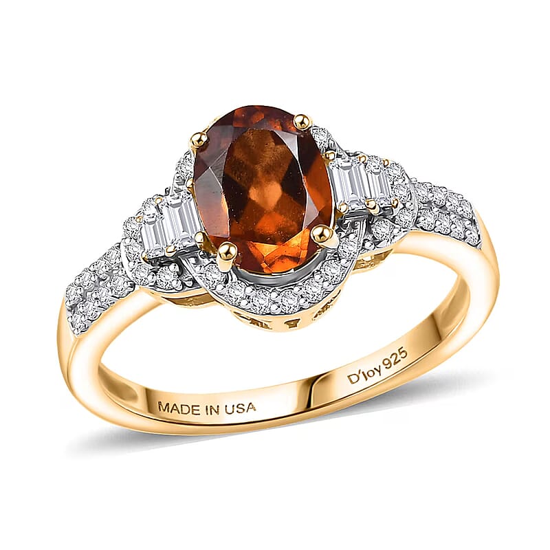 D'Joy AAA Ceylon Honey Garnet and Moissanite 2.00 ctw  Ring in 18K Vermeil Yellow Gold Over Sterling Silver (Size 7.0)