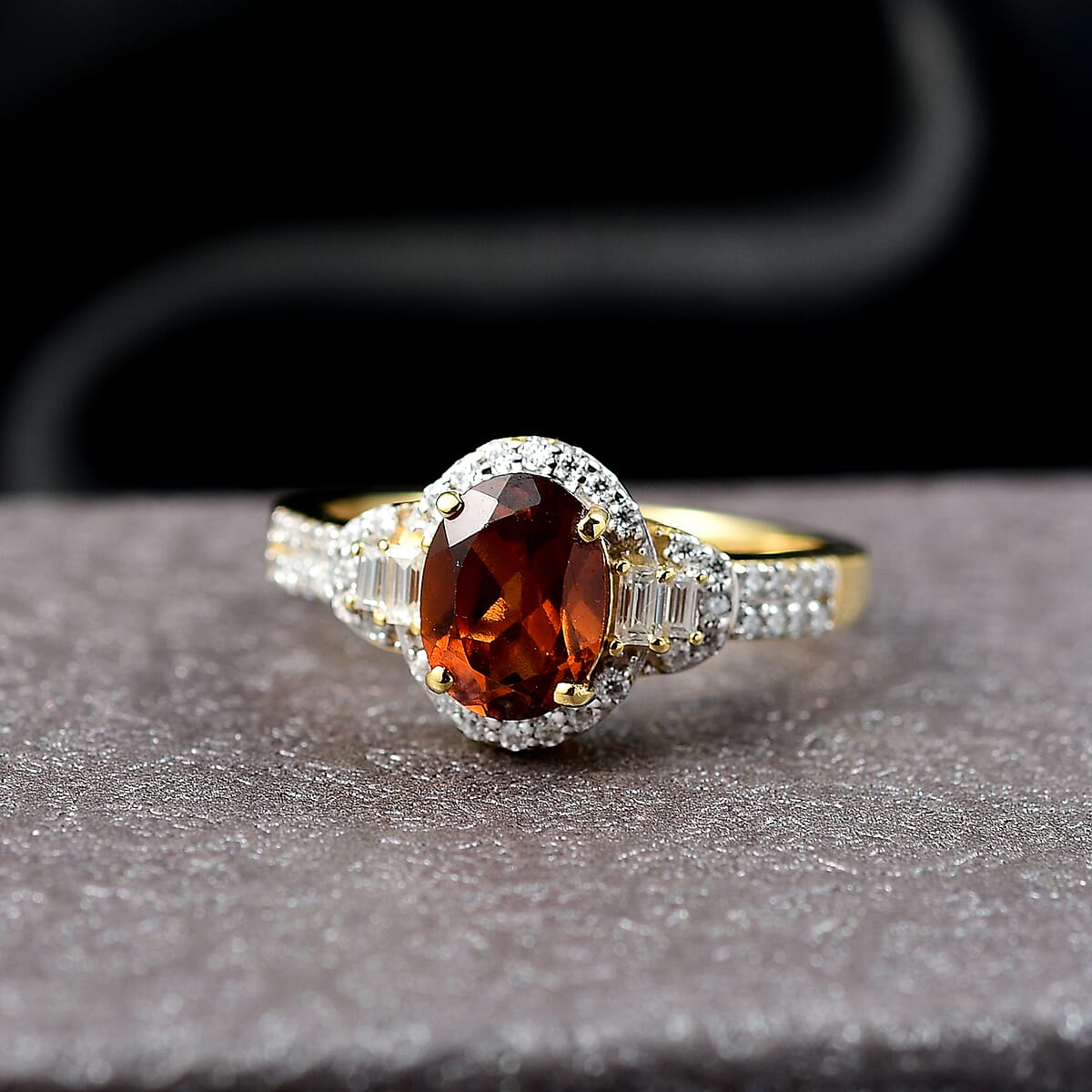 D'Joy AAA Ceylon Honey Garnet and Moissanite 2.00 ctw Solar Empress Ring in 18K Vermeil Yellow Gold Over Sterling Silver (Size 7.0) image number 1