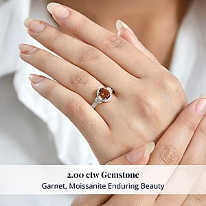 D'Joy AAA Ceylon Honey Garnet, Moissanite Ring in 18K Vermeil YG Over Sterling Silver 2.00 ctw (Size 7.0)