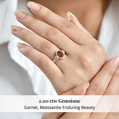 D'Joy AAA Ceylon Honey Garnet and Moissanite 2.00 ctw  Ring in 18K Vermeil Yellow Gold Over Sterling Silver (Size 7.0)