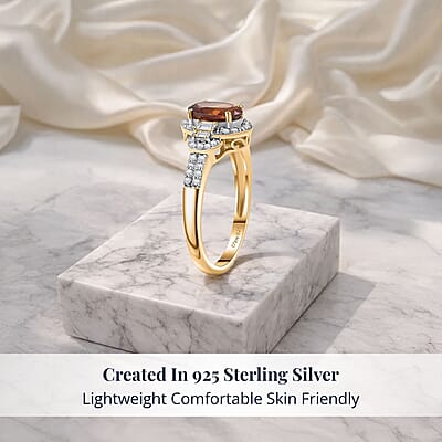 D'Joy AAA Ceylon Honey Garnet and Moissanite 2.00 ctw  Ring in 18K Vermeil Yellow Gold Over Sterling Silver (Size 7.0)