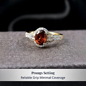 D'Joy AAA Ceylon Honey Garnet, Moissanite Ring in 18K Vermeil YG Over Sterling Silver 2.00 ctw (Size 7.0)