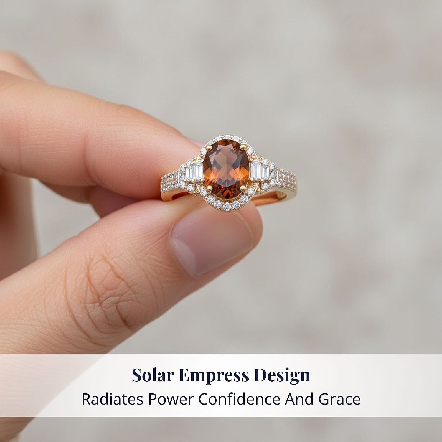 D'Joy AAA Ceylon Honey Garnet, Moissanite Ring in 18K Vermeil YG Over Sterling Silver 2.00 ctw (Size 7.0)