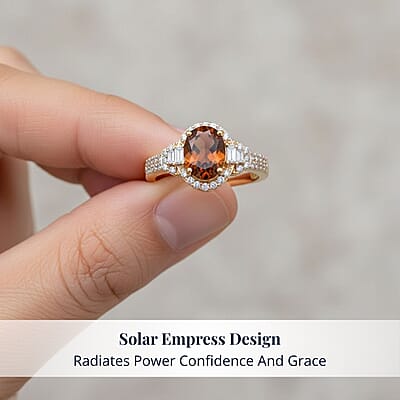 D'Joy AAA Ceylon Honey Garnet and Moissanite 2.00 ctw  Ring in 18K Vermeil Yellow Gold Over Sterling Silver (Size 7.0)
