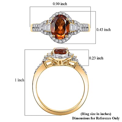 D'Joy AAA Ceylon Honey Garnet and Moissanite 2.00 ctw  Ring in 18K Vermeil Yellow Gold Over Sterling Silver (Size 7.0)