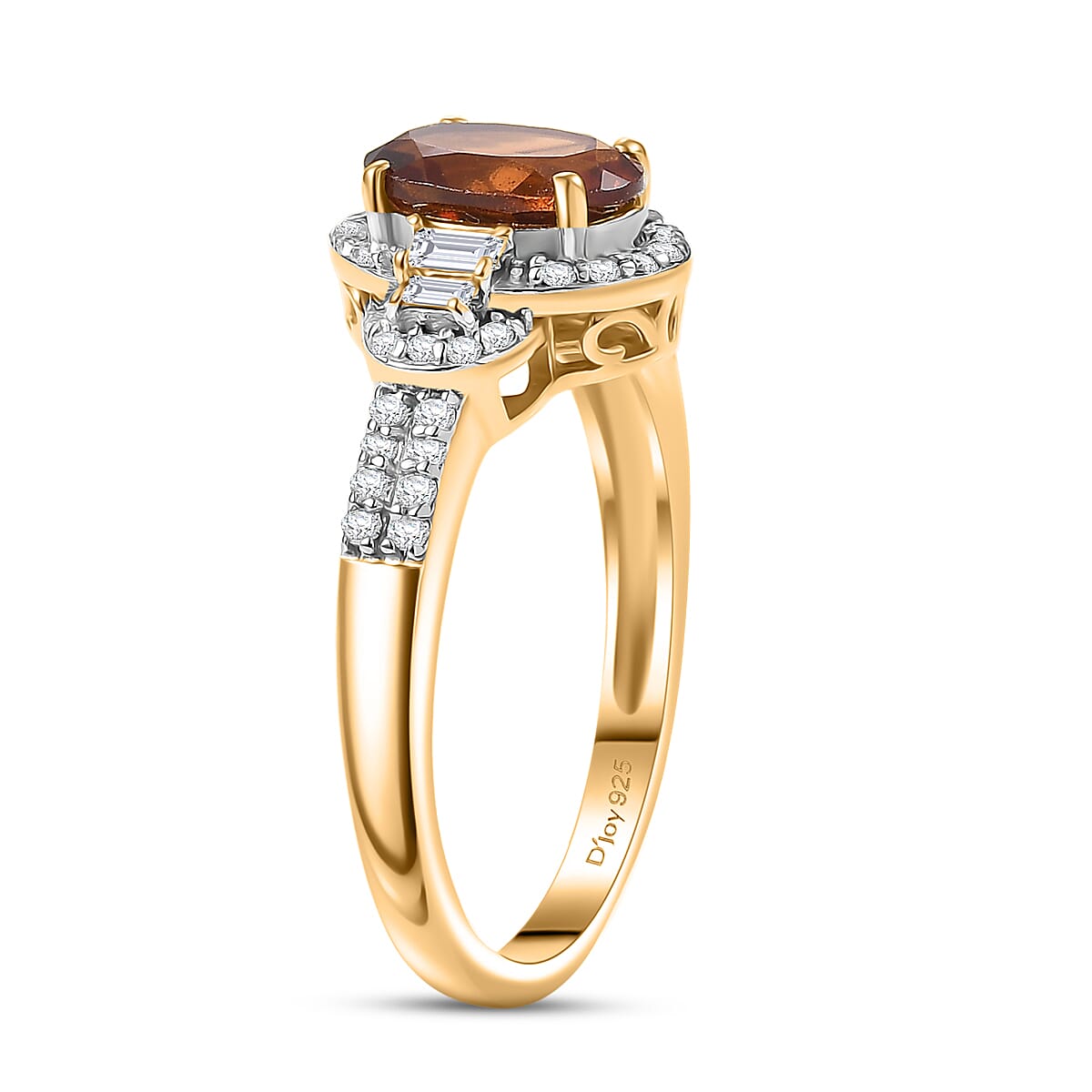 D'Joy AAA Ceylon Honey Garnet and Moissanite 2.00 ctw Solar Empress Ring in 18K Vermeil Yellow Gold Over Sterling Silver (Size 9.0) image number 3