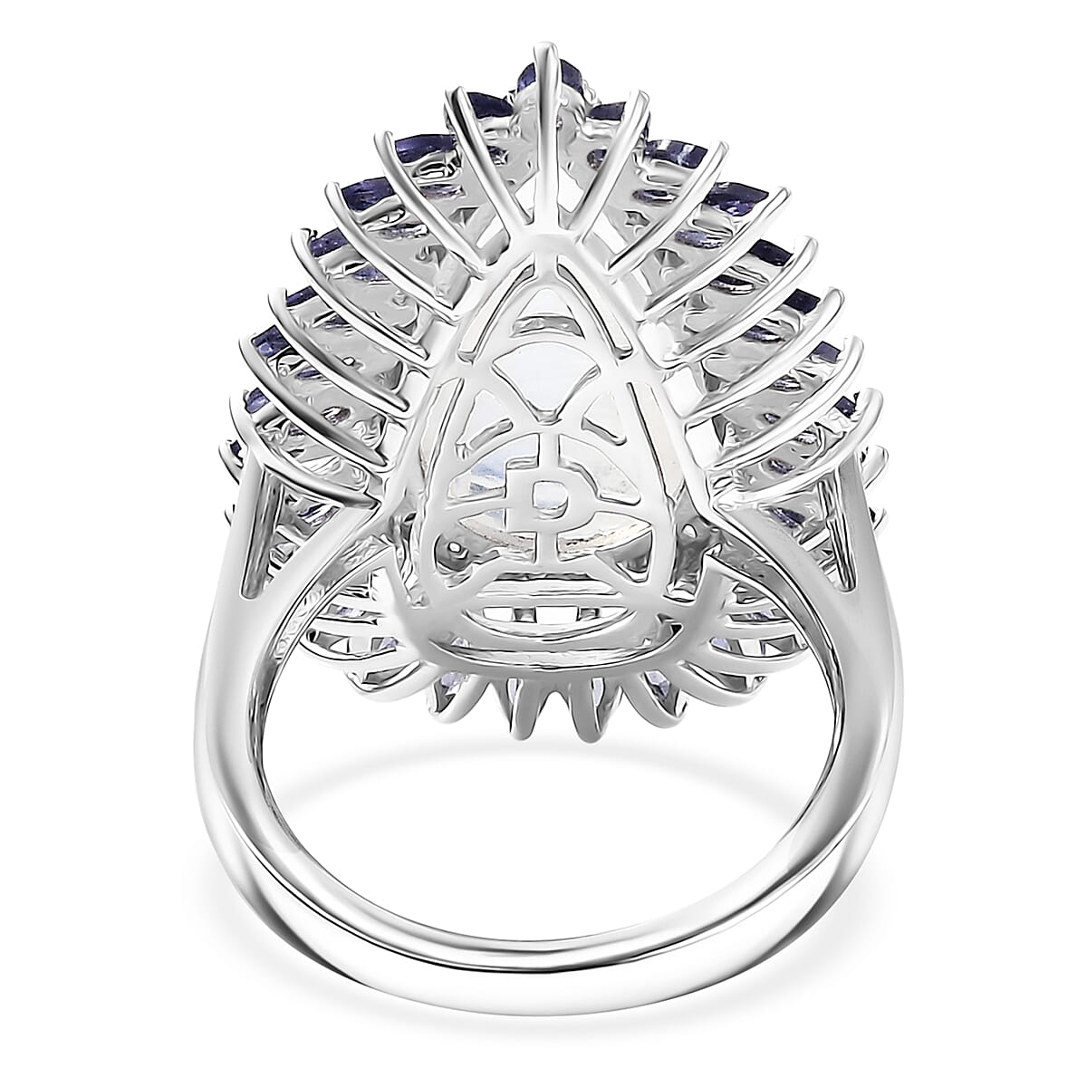 D'Joy Premium Rainbow Moonstone and Multi Gemstone 9.00 ctw Moonshadow Empress Ring in Rhodium Over Sterling Silver (Size 10.0) image number 4
