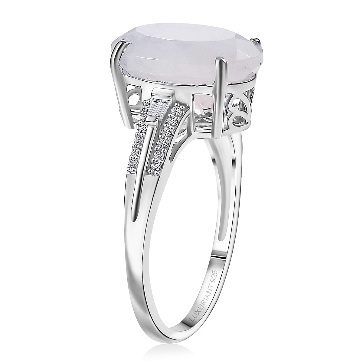 Premium Rainbow Moonstone and Luxuriant Lab Grown Diamond G-H SI 6.30 ctw Prism Glow Ring in Rhodium Over Sterling Silver (Size 10.0) image number 3