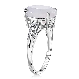 Premium Rainbow Moonstone, Lab Grown Diamond Ring in Rhodium Over Sterling Silver 6.30 ctw (Size 10.0)