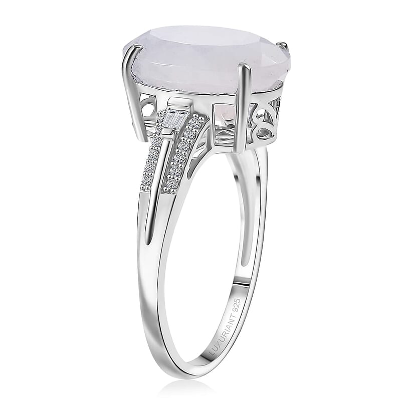 Premium Rainbow Moonstone, Lab Grown Diamond Ring in Rhodium Over Sterling Silver 6.30 ctw (Size 10.0)