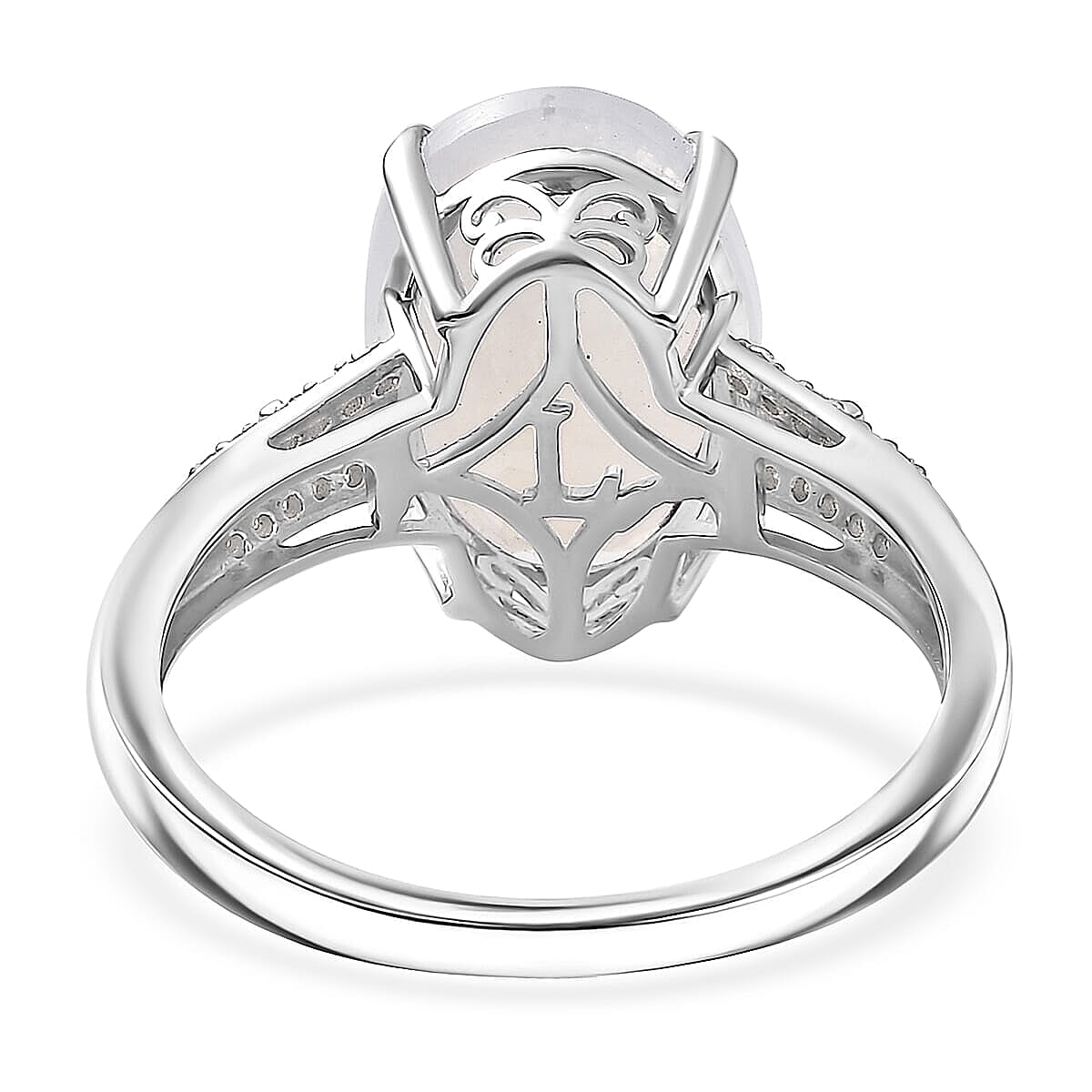 Premium Rainbow Moonstone and Luxuriant Lab Grown Diamond G-H SI 6.30 ctw Prism Glow Ring in Rhodium Over Sterling Silver (Size 10.0) image number 4