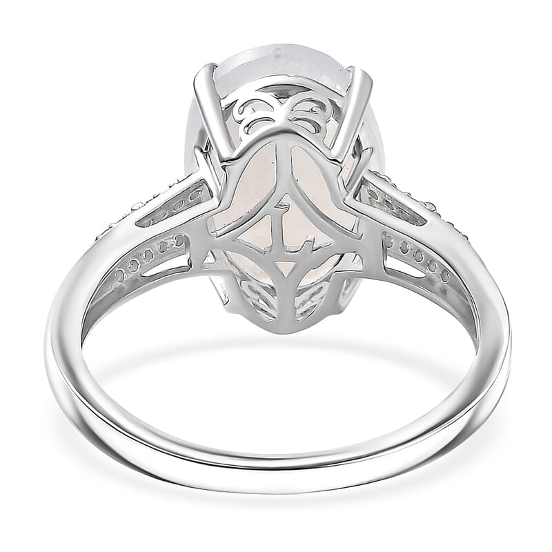 Premium Rainbow Moonstone, Lab Grown Diamond Ring in Rhodium Over Sterling Silver 6.30 ctw (Size 10.0)