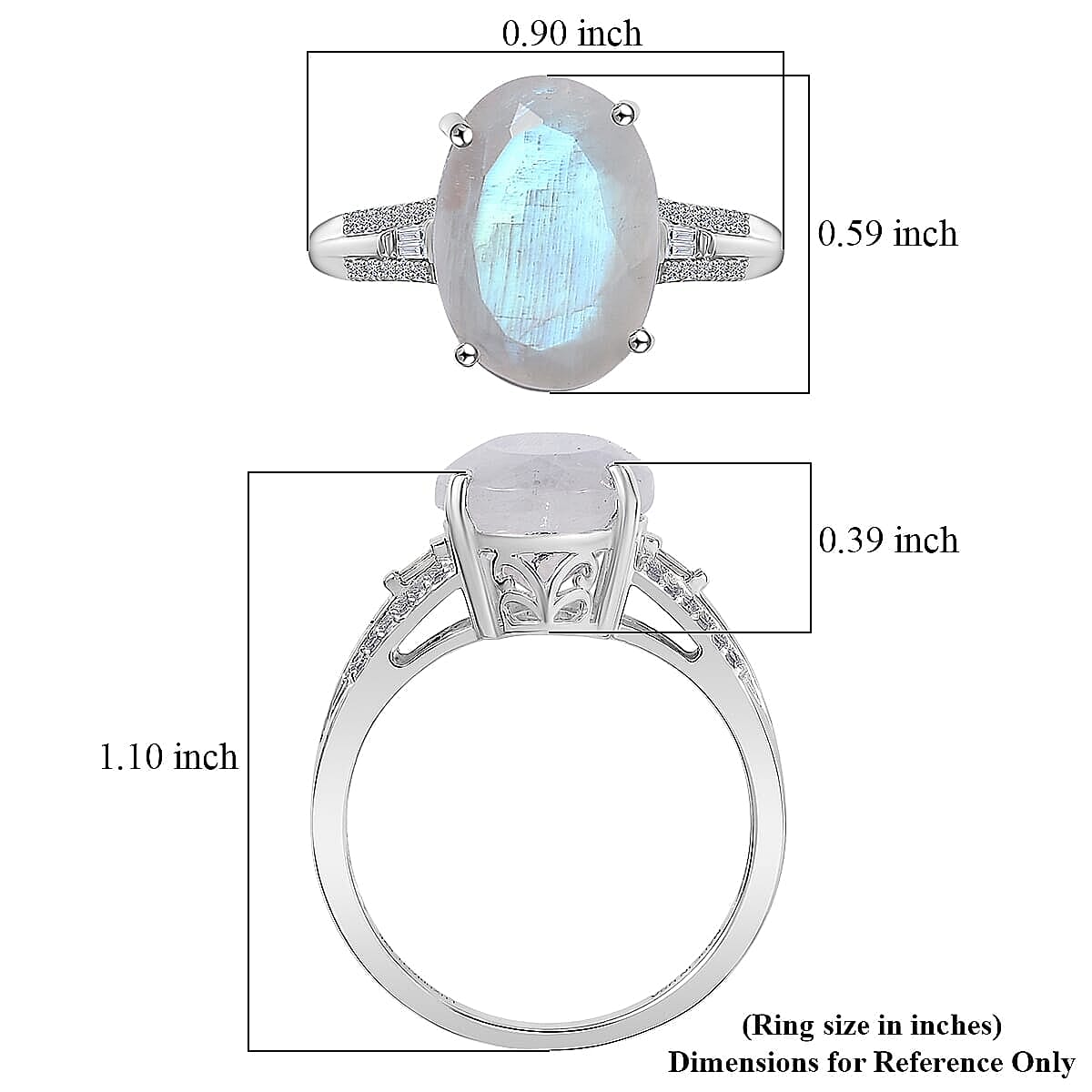 Premium Rainbow Moonstone, Lab Grown Diamond Ring in Rhodium Over Sterling Silver 6.30 ctw (Size 10.0)
