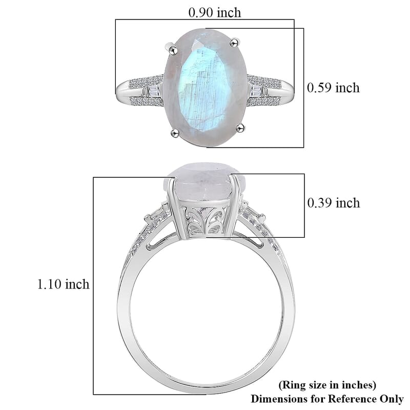 Premium Rainbow Moonstone, Lab Grown Diamond Ring in Rhodium Over Sterling Silver 6.30 ctw (Size 10.0)