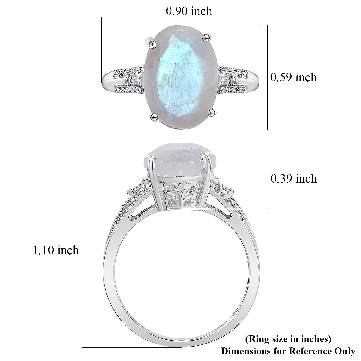 Premium Rainbow Moonstone, Lab Grown Diamond Ring in Rhodium Over Sterling Silver 6.30 ctw (Size 8.0)