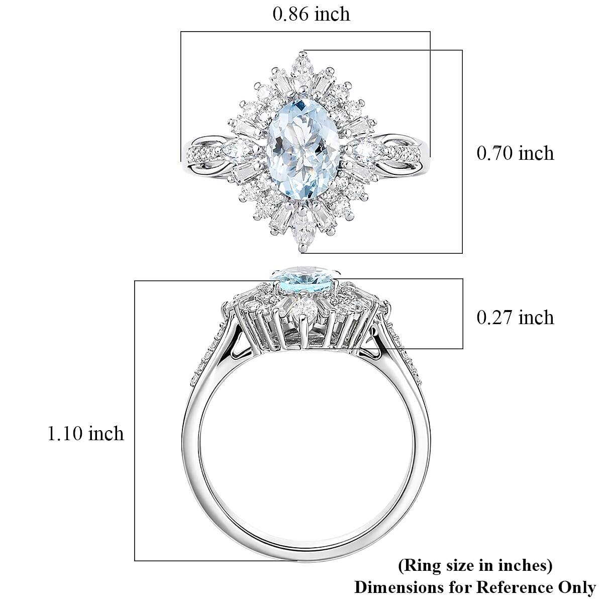 D'Joy Premium Santamaria Aquamarine and Moissanite 2.00 ctw Radiant Bloom Floral Ring in Rhodium Over Sterling Silver (Size 6.0)