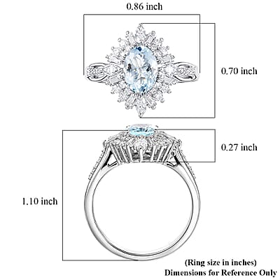 D'Joy Premium Santamaria Aquamarine and Moissanite 2.00 ctw Radiant Bloom Floral Ring in Rhodium Over Sterling Silver (Size 6.0)
