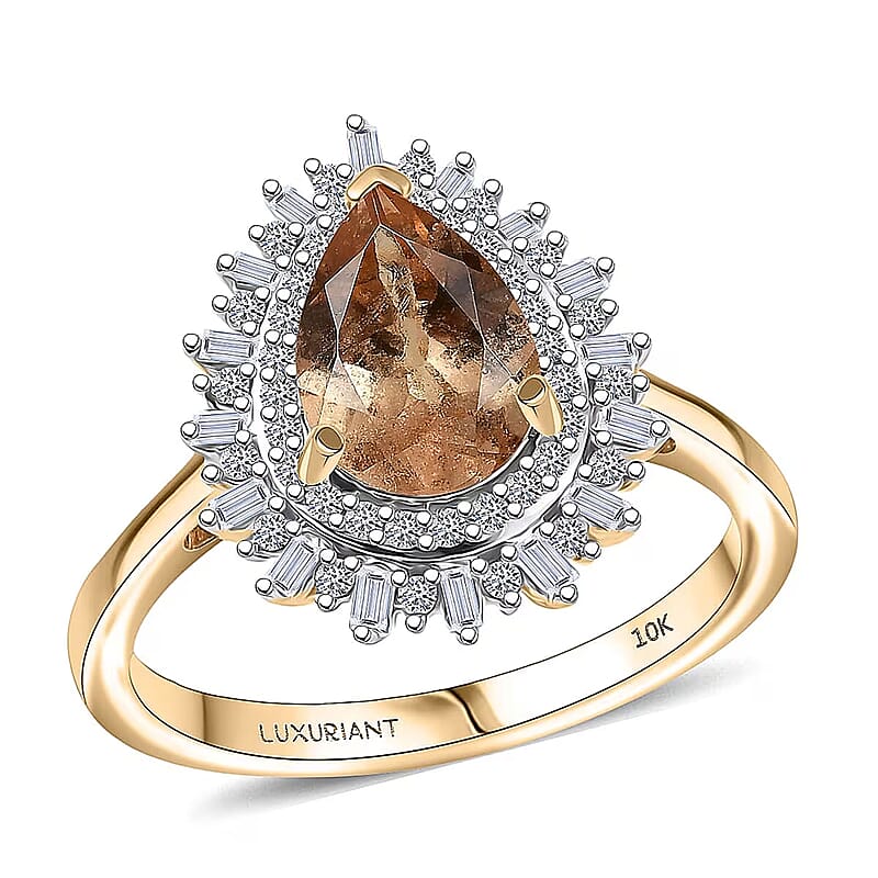 Imperial Garnet, Lab Grown Diamond Fire Ring in 10K Yellow Gold 2.65 ctw (Size 10.0)