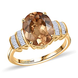 Premium Imperial Garnet and Luxuriant Lab Grown Diamond E-F VS 5.15 ctw Regal Flame Ring in 10K Yellow Gold (Size 10.0)