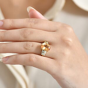 Imperial Garnet, Lab Grown Diamond Ring in 10K Yellow Gold 5.15 ctw (Size 10.0)