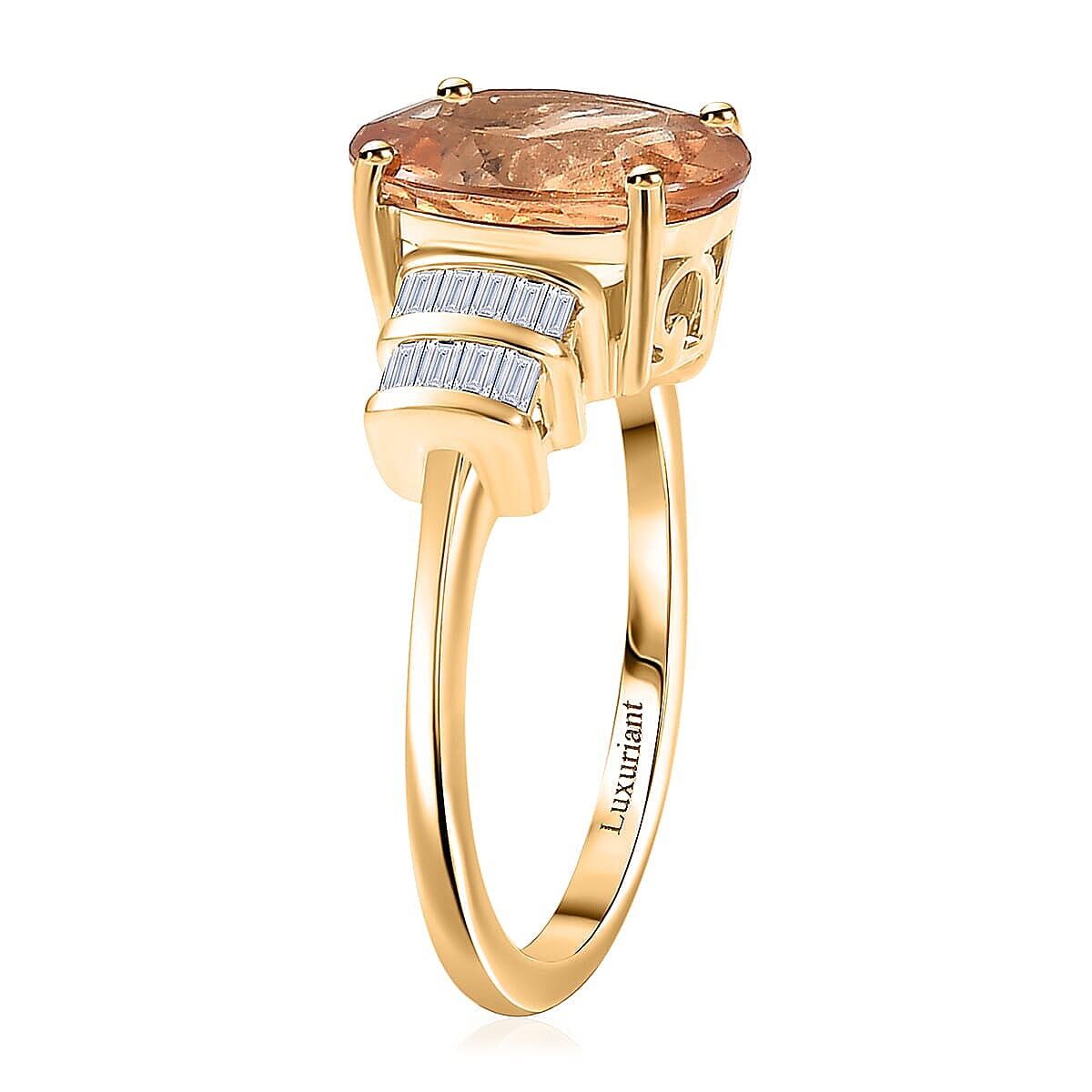 Premium Imperial Garnet and Luxuriant Lab Grown Diamond E-F VS 5.15 ctw Regal Flame Ring in 10K Yellow Gold (Size 10.0) image number 3