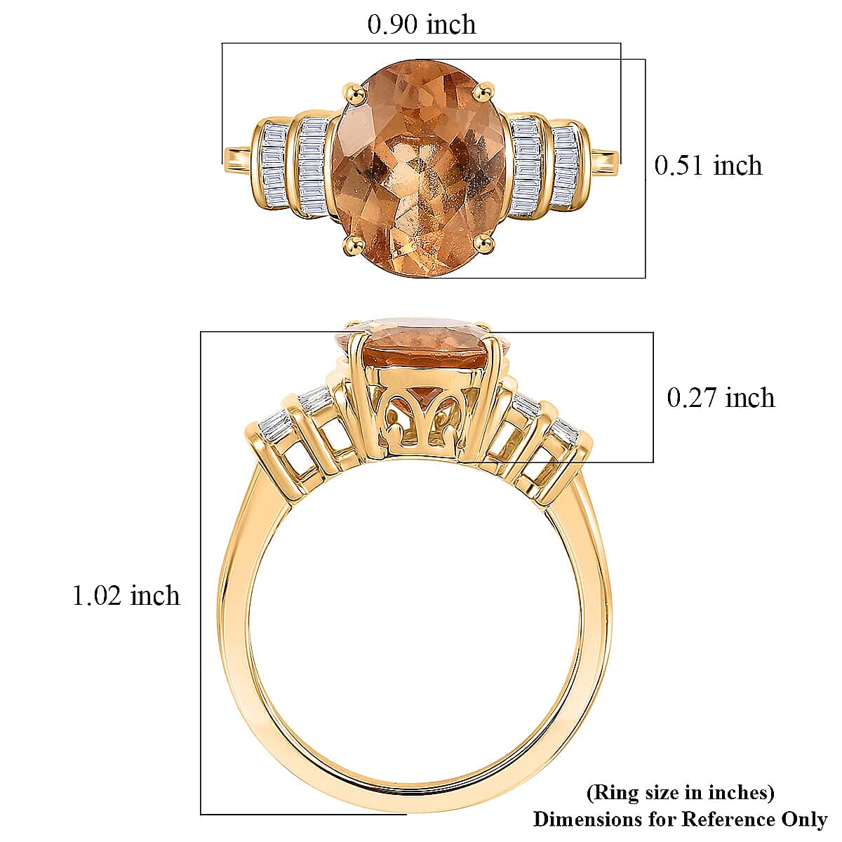 Premium Imperial Garnet and Luxuriant Lab Grown Diamond E-F VS 5.15 ctw Regal Flame Ring in 10K Yellow Gold (Size 10.0) image number 5