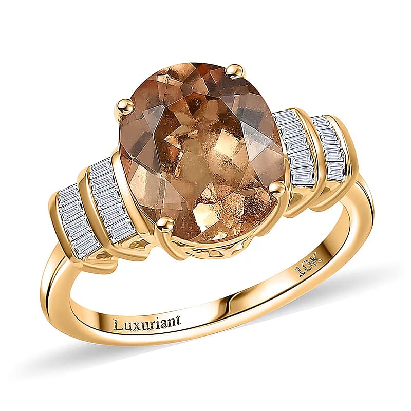Imperial Garnet, Lab Grown Diamond Ring in 10K Yellow Gold 5.15 ctw (Size 12.0)