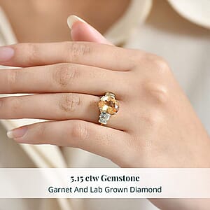 Imperial Garnet, Lab Grown Diamond Ring in 10K Yellow Gold 5.15 ctw (Size 6.0)