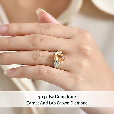 Imperial Garnet, Lab Grown Diamond Ring in 10K Yellow Gold 5.15 ctw (Size 6.0)