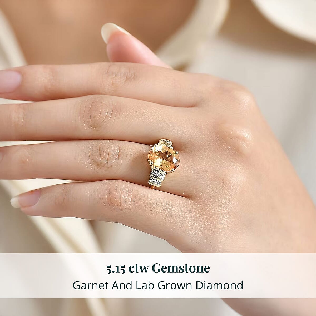 Imperial Garnet, Lab Grown Diamond Ring in 10K Yellow Gold 5.15 ctw (Size 8.5) image number 1