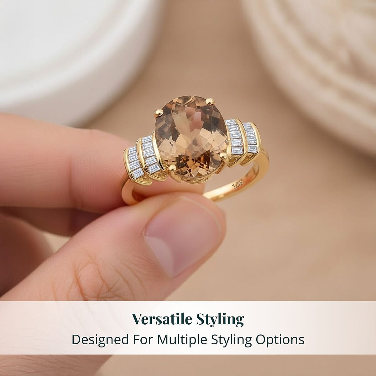 Imperial Garnet, Lab Grown Diamond Ring in 10K Yellow Gold 5.15 ctw (Size 9.5) image number 4