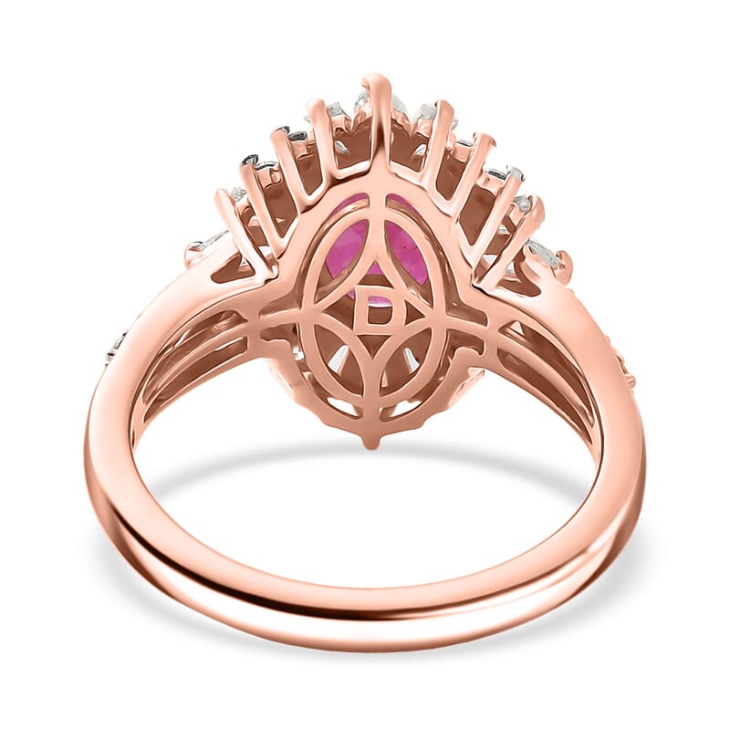 D'Joy Premium Mozambique Ruby and Moissanite 2.15 ctw Radiant Bloom Floral Ring in 18K Vermeil Rose Gold Over Sterling Silver (Size 10.0)
