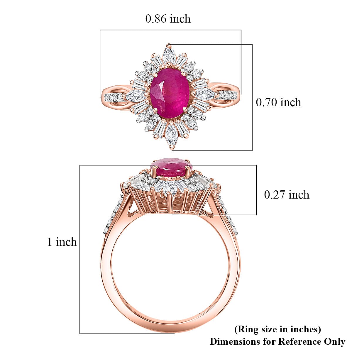 D'Joy Premium Mozambique Ruby and Moissanite 2.15 ctw Radiant Bloom Floral Ring in 18K Vermeil Rose Gold Over Sterling Silver (Size 10.0)