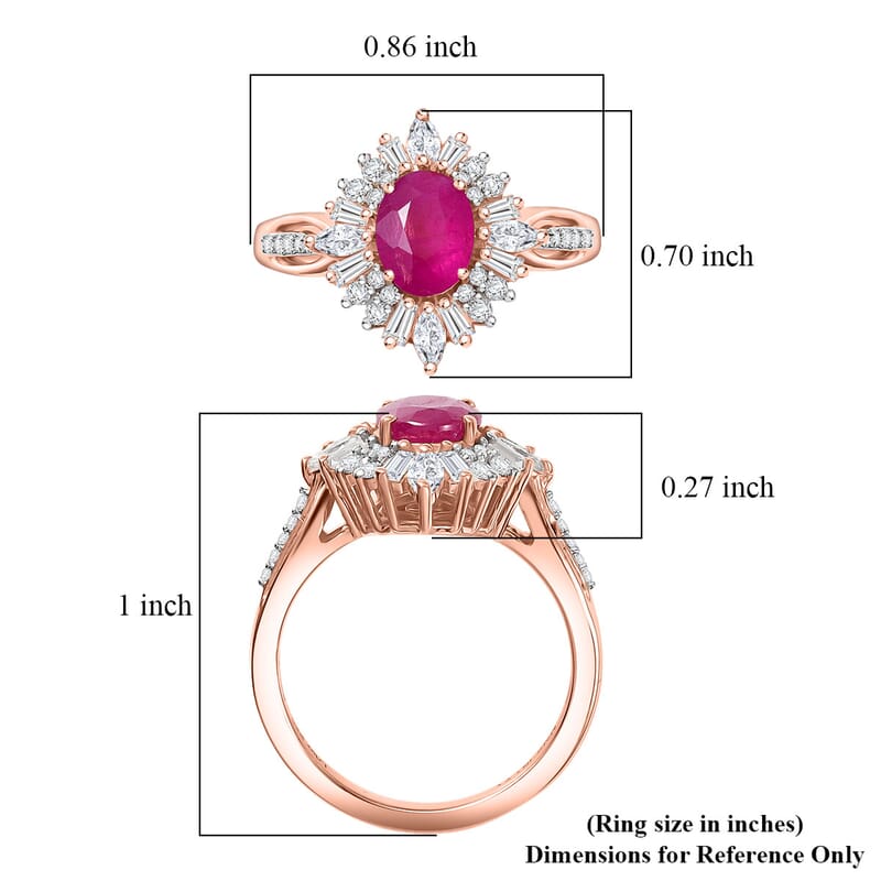 D'Joy Premium Mozambique Ruby and Moissanite 2.15 ctw Radiant Bloom Floral Ring in 18K Vermeil Rose Gold Over Sterling Silver (Size 10.0)
