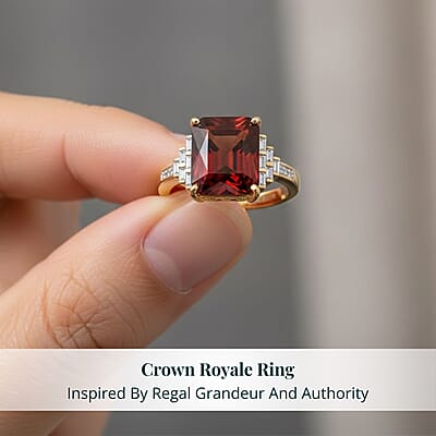 AAA Ceylon Honey Garnet, Lab Grown Diamond Crown Royale Ring in 10K Yellow Gold 9.25 ctw (Size 11.0)