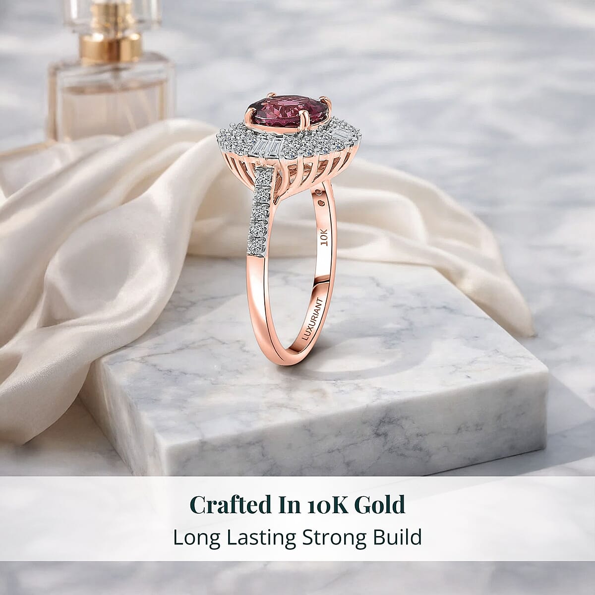 AAA Ceylon Honey Garnet, Lab Grown Diamond Crown Royale Ring in 10K Yellow Gold 9.25 ctw (Size 5.5) image number 2
