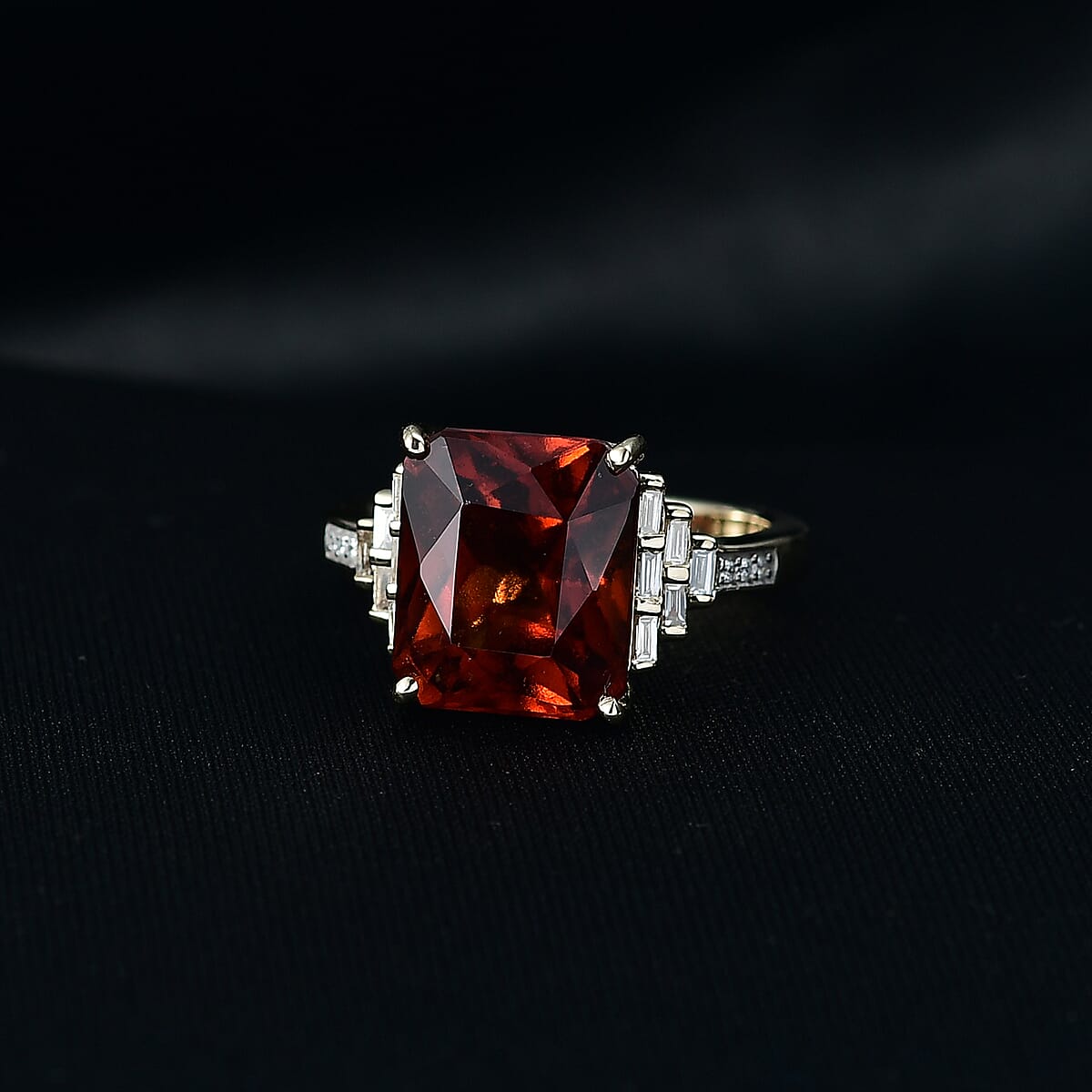 AAA Ceylon Honey Garnet and Luxuriant Lab Grown Diamond E-F VS 9.25 ctw Crown Royale Ring in 10K Yellow Gold (Size 6.0) 4.60 Grams image number 1