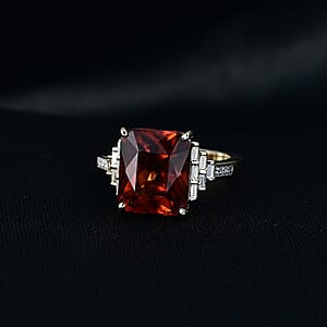 AAA Ceylon Honey Garnet, Lab Grown Diamond Crown Royale Ring in 10K Yellow Gold 9.25 ctw (Size 6.0)