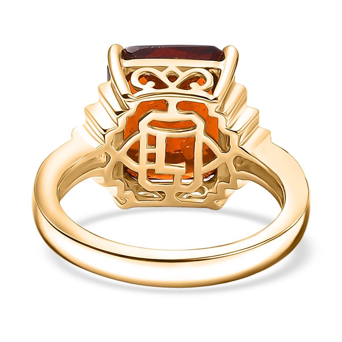 AAA Ceylon Honey Garnet and Luxuriant Lab Grown Diamond E-F VS 9.25 ctw Crown Royale Ring in 10K Yellow Gold (Size 6.0) 4.60 Grams image number 4