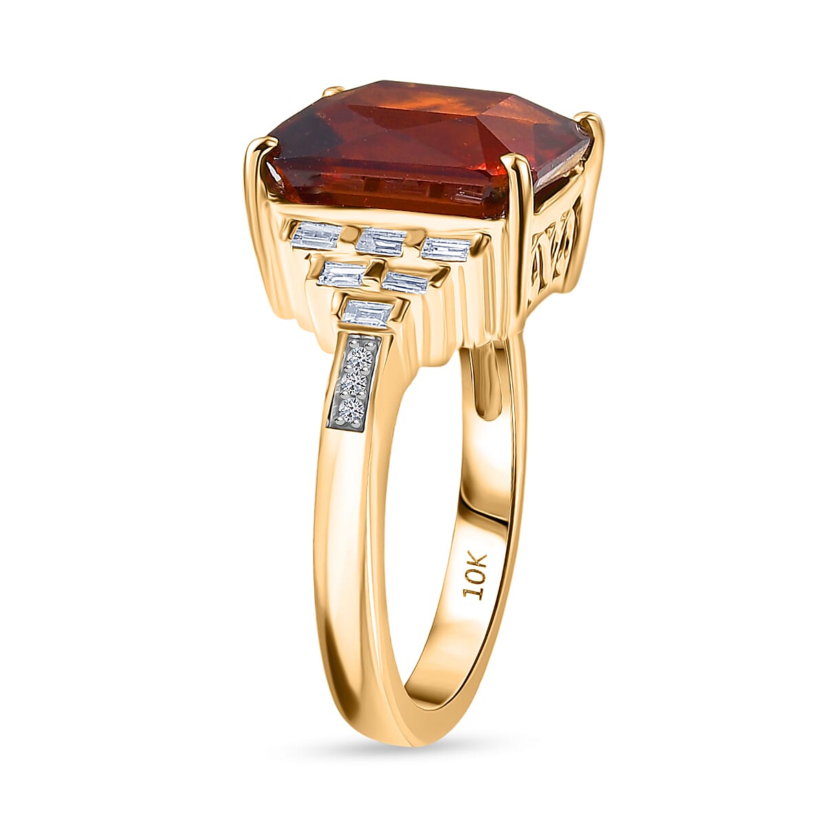 AAA Ceylon Honey Garnet and Luxuriant Lab Grown Diamond E-F VS 9.25 ctw Crown Royale Ring in 10K Yellow Gold (Size 7.0) 4.60 Grams image number 3