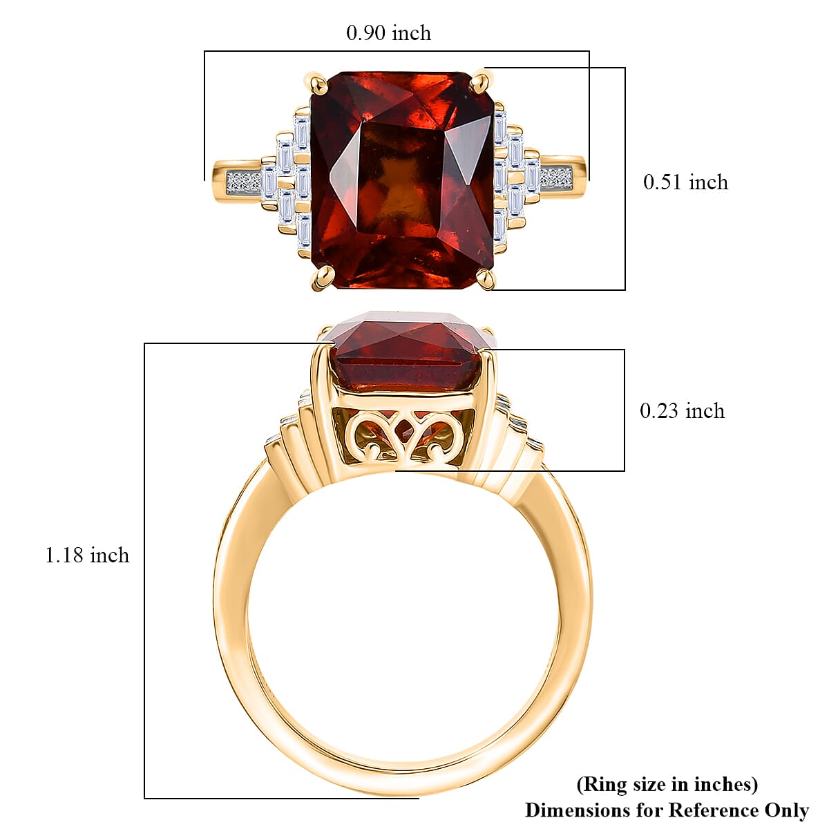 AAA Ceylon Honey Garnet and Luxuriant Lab Grown Diamond E-F VS 9.25 ctw Crown Royale Ring in 10K Yellow Gold (Size 7.0) 4.60 Grams image number 5