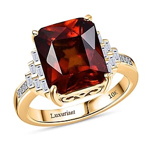 AAA Ceylon Honey Garnet, Lab Grown Diamond Crown Royale Ring in 10K Yellow Gold 9.25 ctw (Size 8.0)