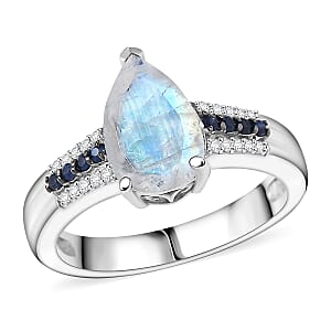 D'Joy Rainbow Moonstone, Multi Gemstone Ring in Rhodium Over Sterling Silver 2.25 ctw (Size 10.0)